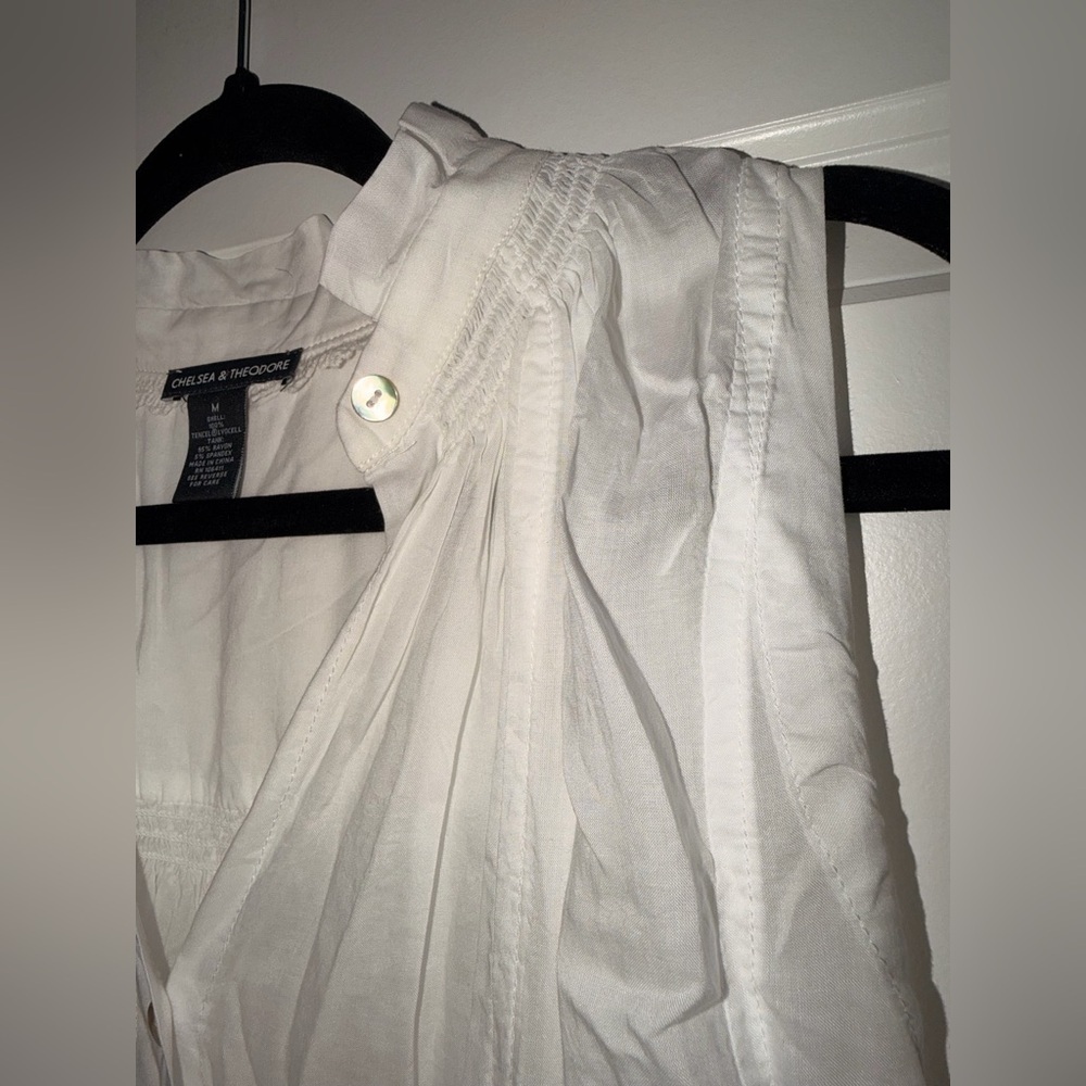 Chelsea & Theodore Sleeveless White Button-Down Blouse Semi-Sheer - Picture 3 of 5